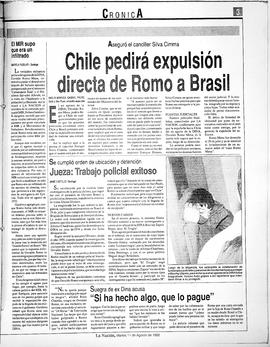 Chile pedirá expulsión directa de Romo a Brasil