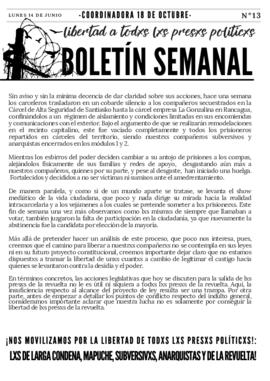 Boletín Semanal Libertad a todxs lxs presxs políticxs Nº13