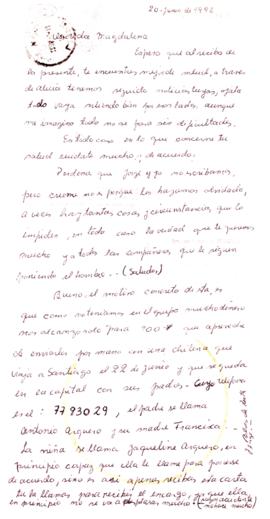 Carta de Ruth Durán a Magdalena Navarrete