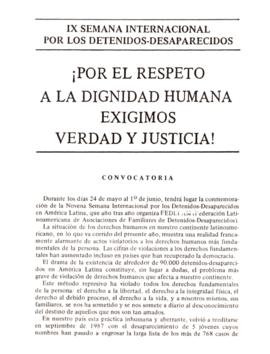 IX Semana Internacional por los Detenidos Desaparecidos. Convocatoria