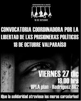 Convocatoria Coordinadora por la libertad de los prisioneros políticos 18 de Octubre Valparaíso