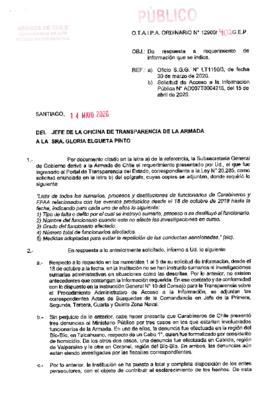 Respuesta de la Armada de Chile a solicitud de Londres 38 por listado de sumarios, procesos y des...